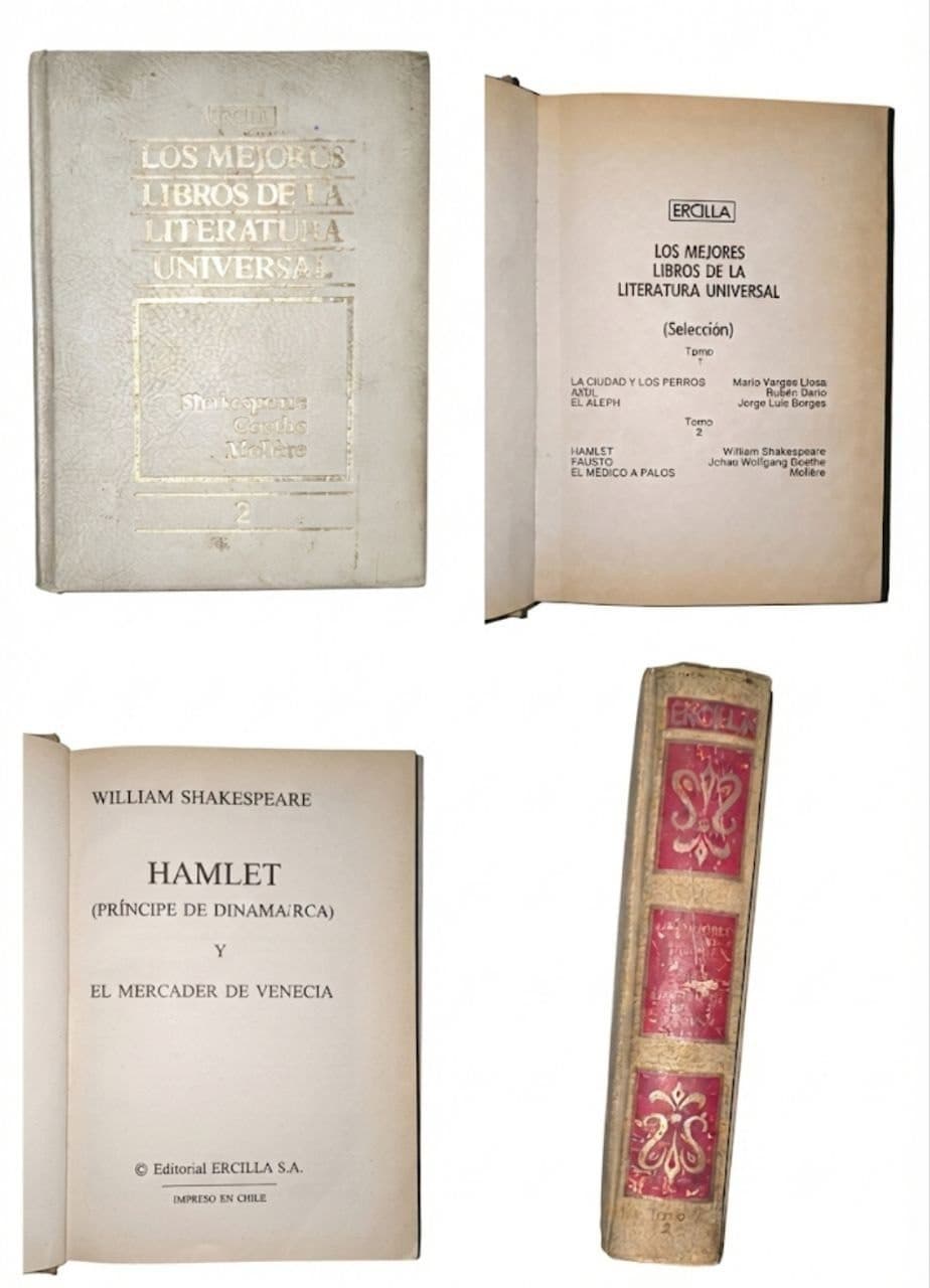 Hamlet y El mercader de Venecia de William Shakespeare, Fausto de Johann Wolfgang Goethe y El médico a palos de Molière